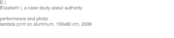 E.I. Elizabeth I, a case study about authority performance and photo lambda print on aluminum, 100x80 cm, 2008 